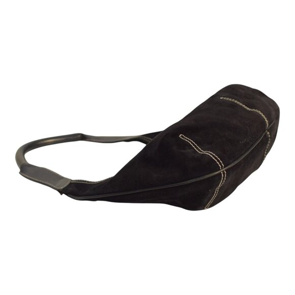 Salvatore Ferragamo Hobo Black Suede Shoulder Bag with white contrast stitching - Picture 12 of 14